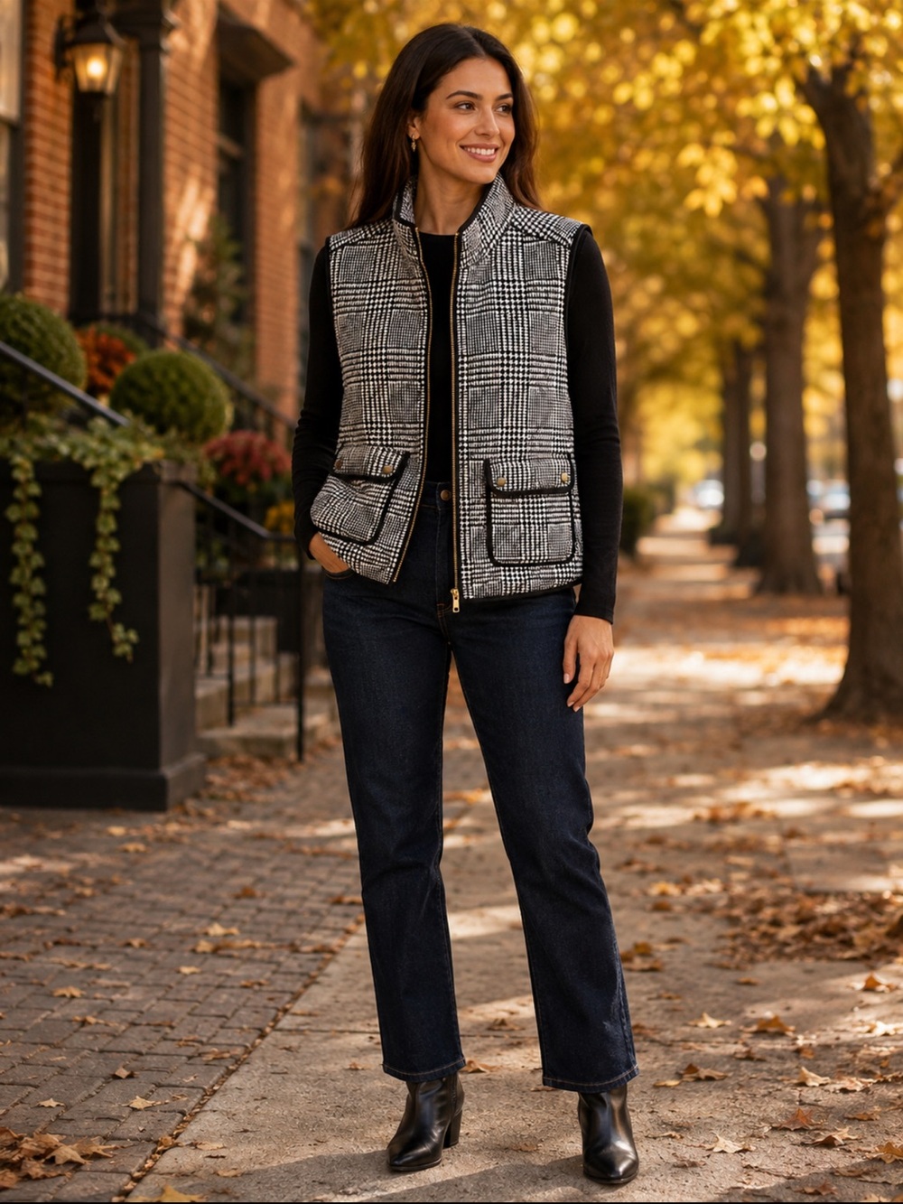 Catherine Malandrino Black & White Plaid Quilted Women’s Vest